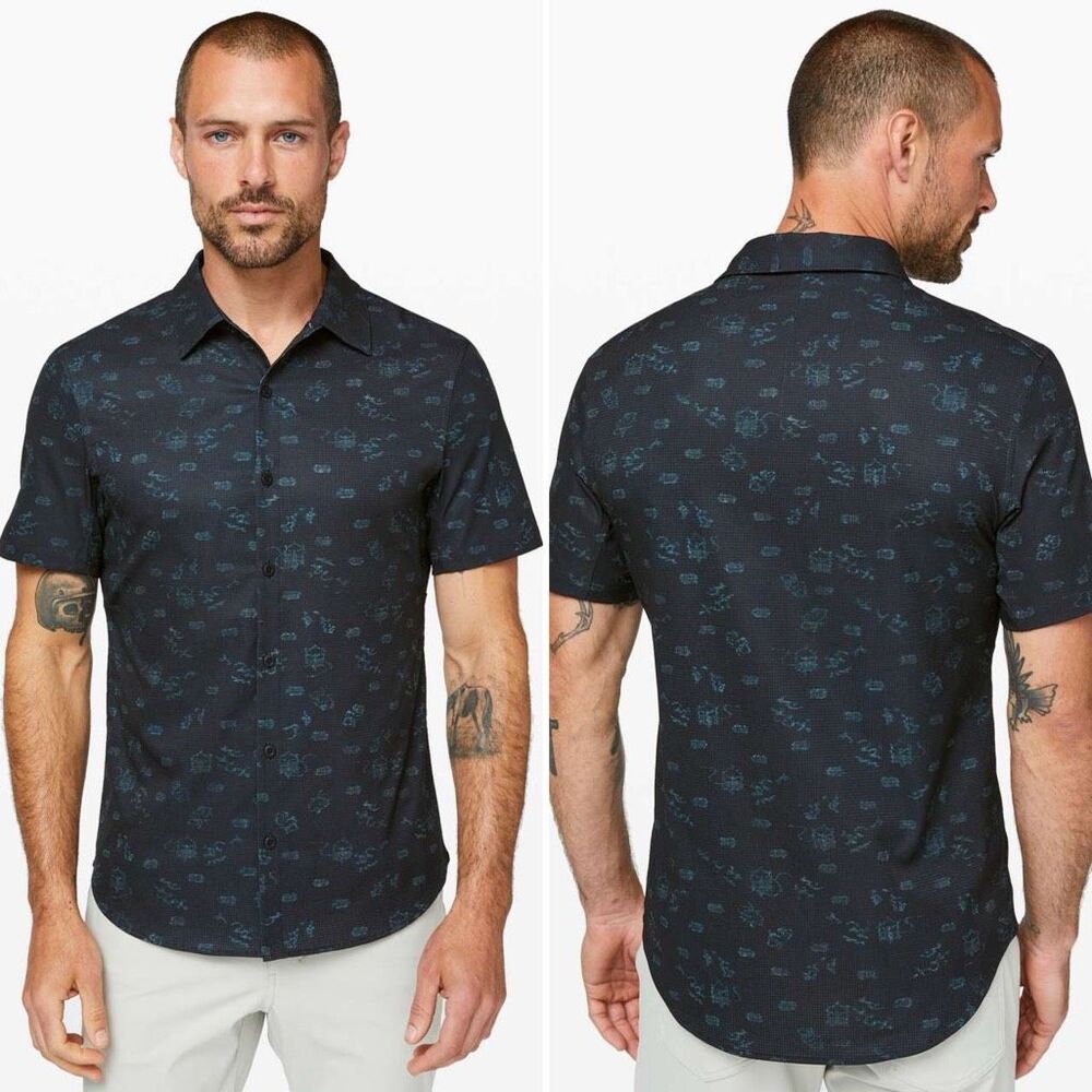 Lululemon Airing Easy Short Sleeve Buttondown in Shift Multi Size XL